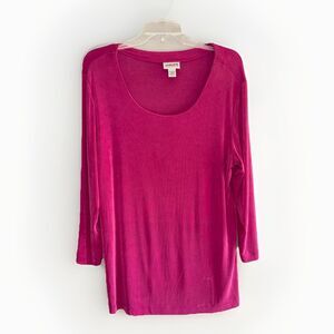 Chicos Travelers Slinky Top Sz 3 16/18 Pink Tunic Stretch Knit 3/4 Sleeve Classy